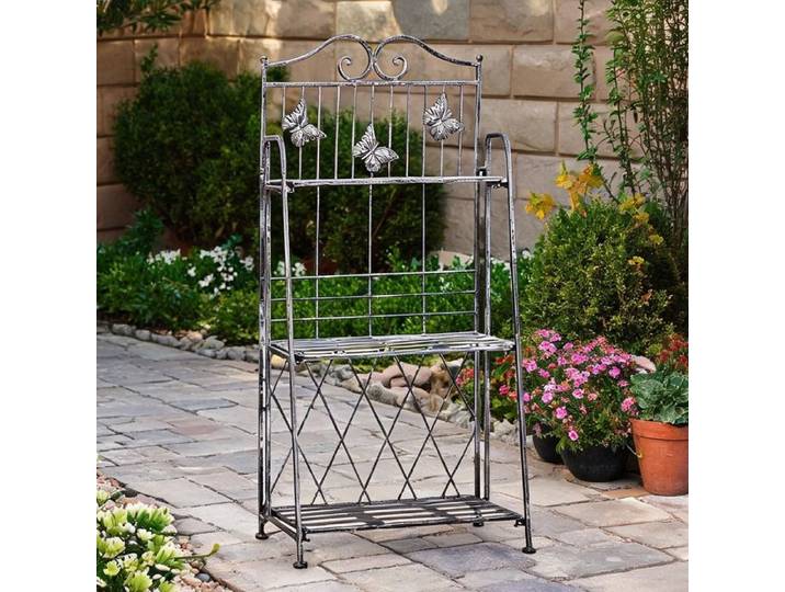 Étagère à plantes pliable en métal gris froid 44x25x96 cm 3 niveaux décoratifs pour jardin romantique