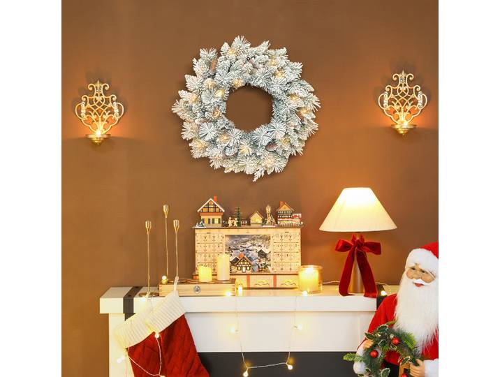 HOMCOM Couronne Noël 60cm 35 LED Minuterie Vert/Blanc