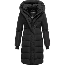 NAVAHOO Damen Winter Steppmantel Parka lang mit Kapuze - warme elegante Winterjacke, gefütterter Wintermantel Laubzauber