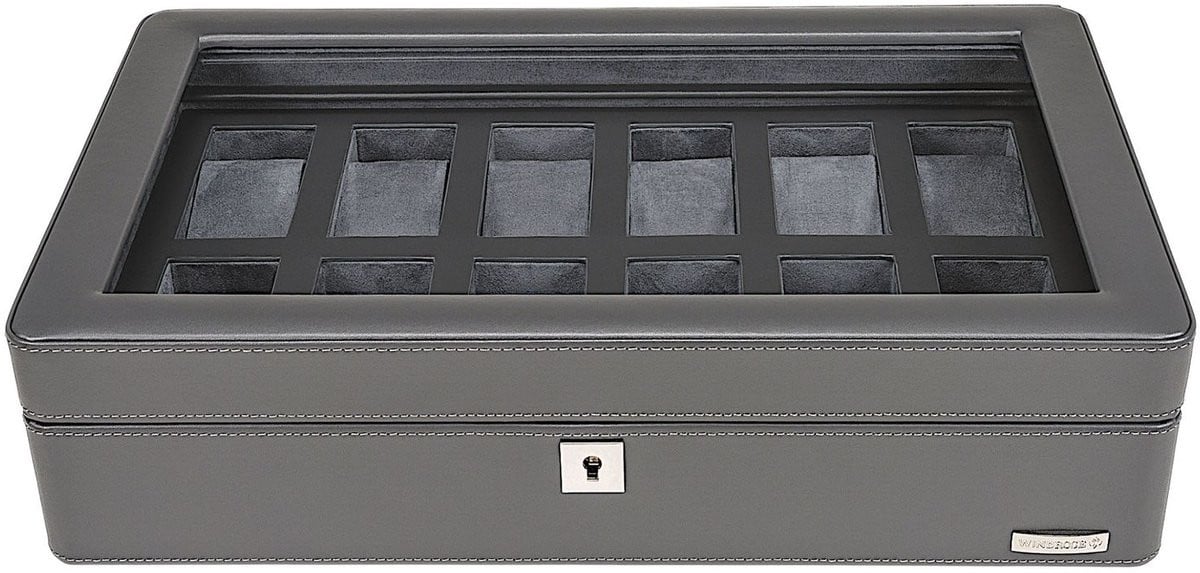 Windrose Tempura Horlogekoffer voor 12 horloges, Grijs, 38 cm