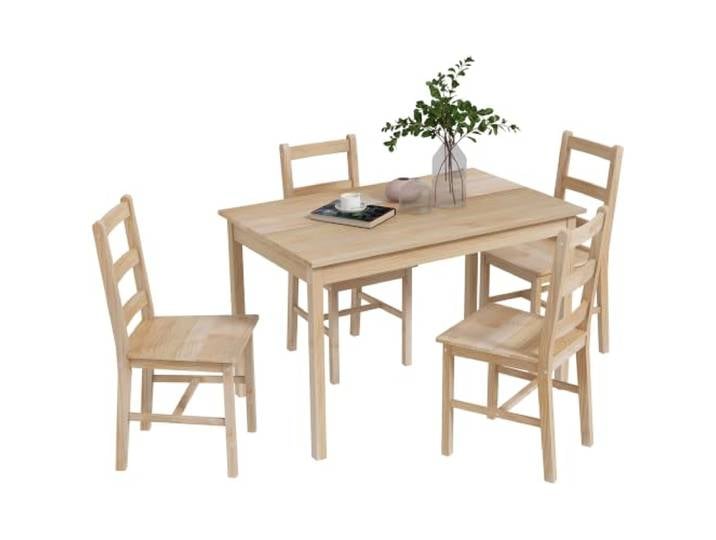 HOMCOM Esstisch mit 4 Stühlen Essgruppe Kiefernholz für Kleine Räume, Natur Aus Kiefernholz, Esszimmergruppe, Esszimmer, Küche, Wohnzimmer