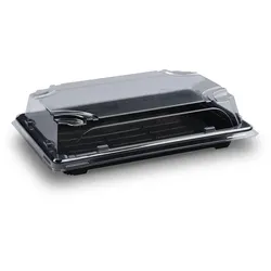 Sushi-Schale (PP/rPET) schwarz 188 x 130 x 45 mm + Deckel