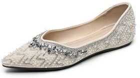 LightInthebox Women's Champagne Crystal Mesh Ballet Flats, Elegant Modern Bridal Shoes for Bride at City Chic WeddingCity Chic