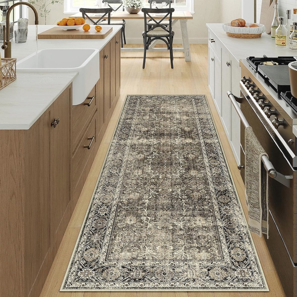 Vintage Loper Tapijt Bruin 60 x 180 cm - Machinewasbaar Antislip Vloerkleed voor Woonkamer, Keuken of Hal