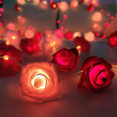 Uplifted Finds Rose Flower LED String Lights High Performance Battery Operated Garland For Weddings & Decor pink Red