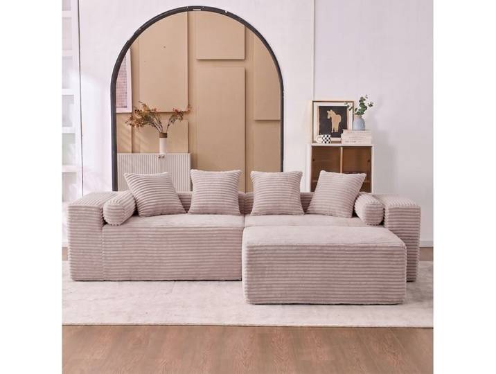 VUENOR Canapé d'angle modulable 266x110 cm beige – chaise longue à droite sans montage