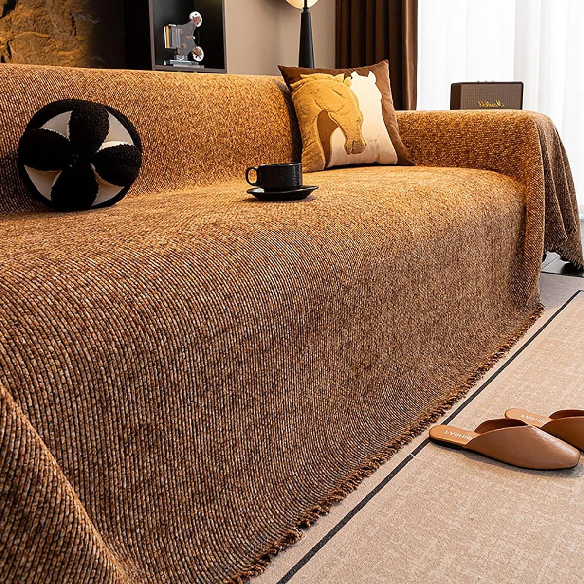 Omkeerbare Chenille Sofahoes met Franjes voor Meubels - 180 x 230 cm - C