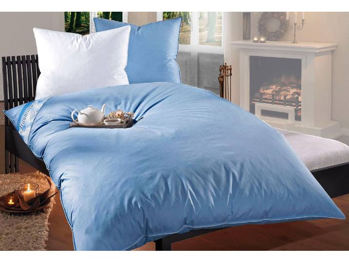 Federbettdecke RIBECO Leon , blau (saphirblau), B:155cm L:220cm, Bezug: 100% Baumwolle. Füllung: 90% Federn, 10% Daunen, Bettdecken, Federbettdecke, Hergestellt in Deutschland