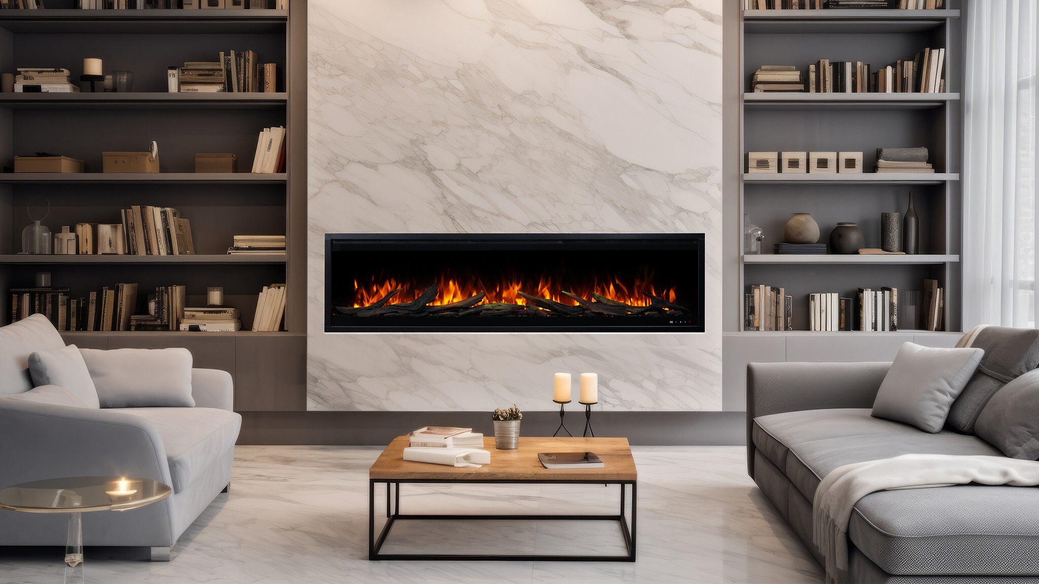 Elektrokamin AFLAMO Royal 3D 100 - Ultra-realistische Flammenoptik - Zur Wandmontage oder zum Einbauen - 100x48x22 cm - Dekorativer LED-Elektrokamin mit Heizfunktion 750/1500 W