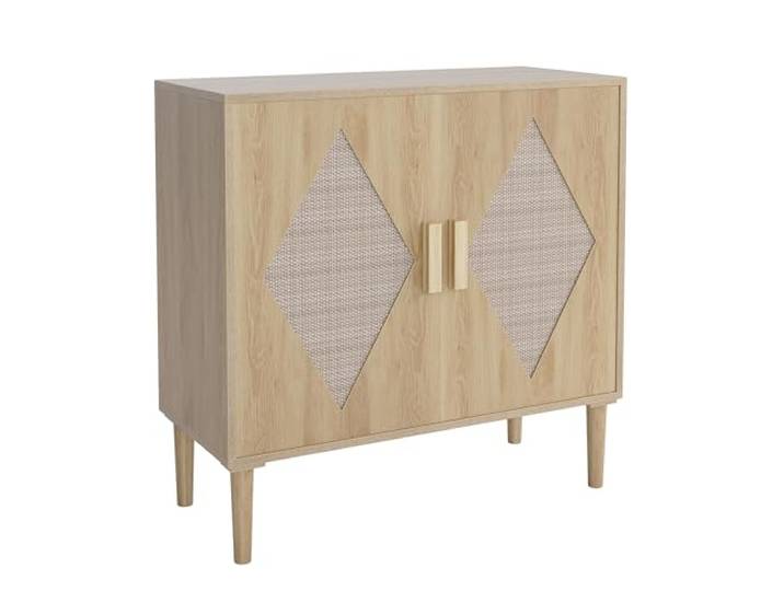 GarveeHome Zweiteiliges Esszimmer-Sideboard mit Stauraum, dekorative Doppeltür-Schränke aus Rattan, Sideboards und dekorative Schränke für Wohnzimmer, Esszimmer, Foyer, Küche