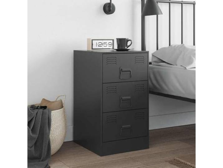 KTHLBRH Nachttisch Schwarz 34,5 x 39 x 62 cm Stahl 3 Schubladen Kaltgewalzter Stahl, 3 Metallgriffe, einfache Reinigung, max. Belastung 24 kg