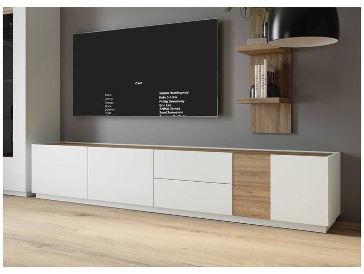 Lowboard LEWISVILLE 3-trg. 2 Schub. Optik Secret Grey / Valencia Oak