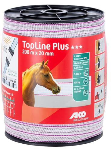 AKO Weidehekband TopLine TriCOND 200m, Wit/Roze, Breedte: 20 mm