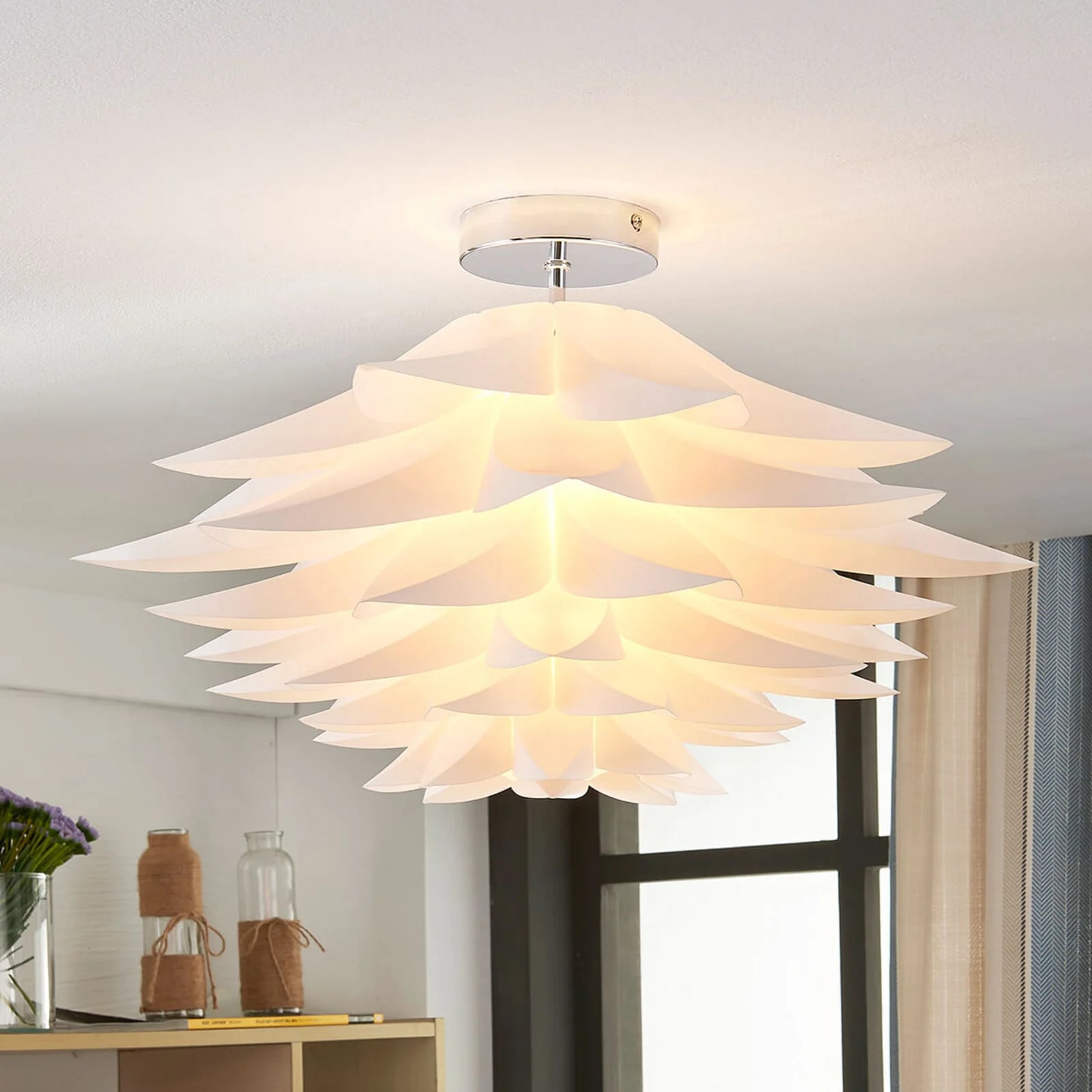 Lindby Rimon Plafondlamp - Wit/Chroom - Modern - Dimbaar
