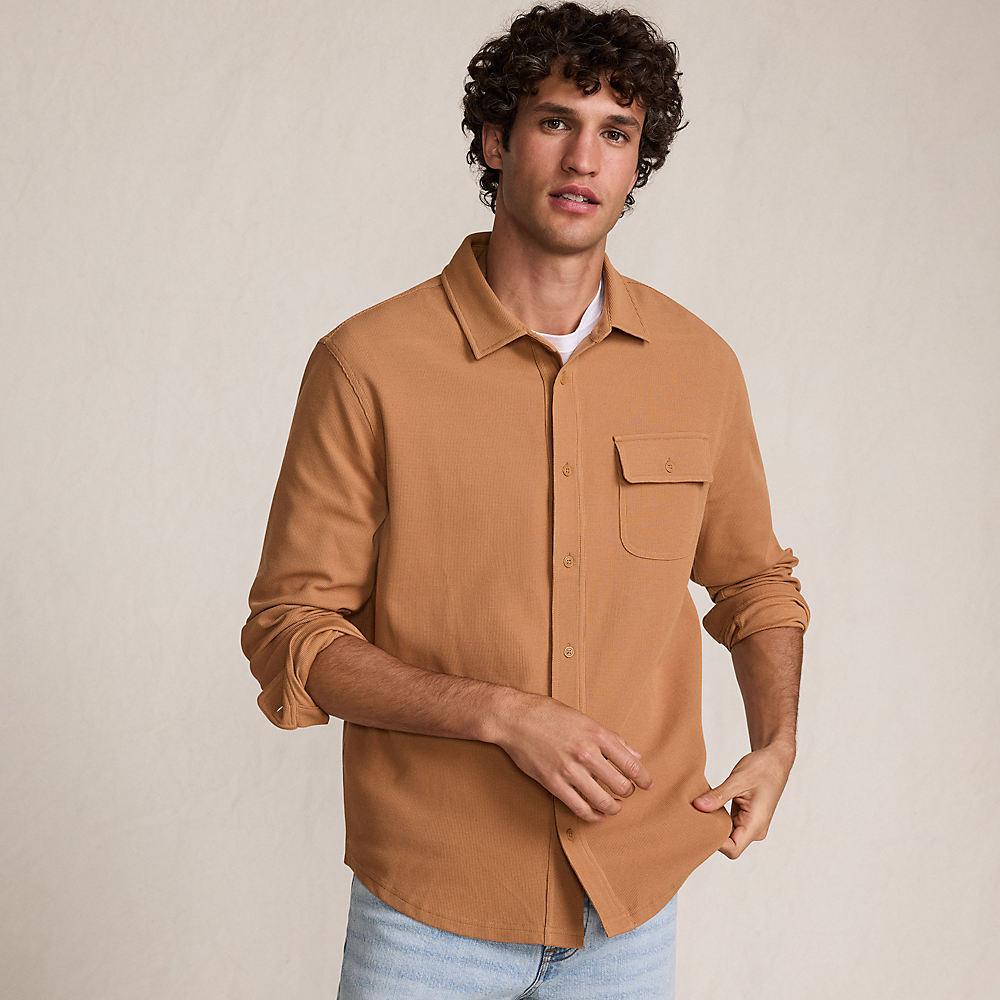 Jacquard-Shirt mit V-Ausschnitt, Herren, size: regular, Braun, Elasthan/Baumwoll-Mischung/Polyester-Mischung, by Lands' End