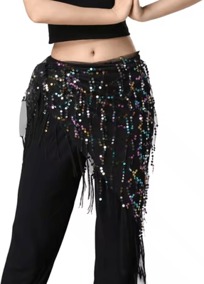 Inspire Curations Shimmering Sequin Belly Dance Hip Scarf Tassel Waist Belt For Performance & Festivals colours