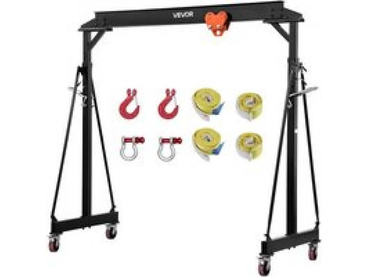 VEVOR Grue à Portique Mobile 2267,96 kg, Portique de Levage Hauteur Réglable 2550-3750 mm, pour Usine et Entrepôt, avec Chariot Porte-Palan Manuel, Roulettes avec Frein, Sangles, Manilles et Crochets