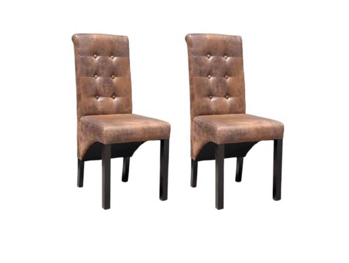 KUTYWEXFM Esszimmerstühle 2er Set Braun Wildleder-Optik Holz Elegantes 2er Set Polsterstühle mit Knopfheftung und Holzgestell für Küche, Esszimmer und Wohnzimmer.