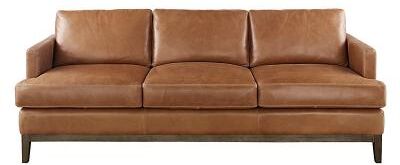 Hartwell Leather Sofa - Burgundy Leather, Burgundy with Walnut Finish - Ballard Designs