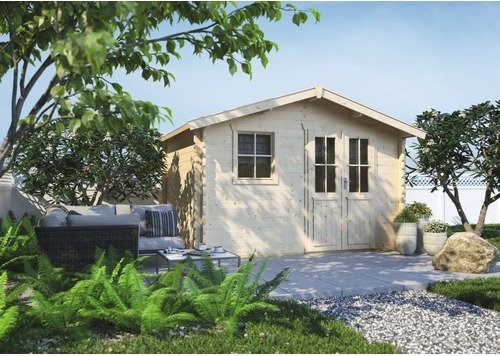 Blockbohlenhaus Konsta Trelleborg 45 mm mit Fußboden 380 x 330 cm natur