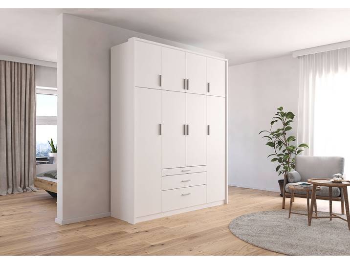 Drehtürenschrank Hildesheim Passepartout 185cm Weiß/Alpinweiß ohne Spiegeltür/-en