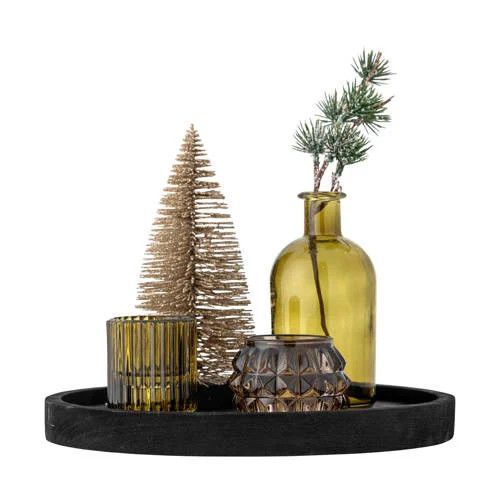 Bloomingville Sanga plateau met waxinelichthouders, groen en zwart, rond