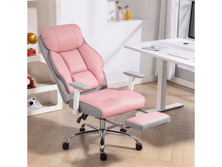 HOMCOM Chaise Bureau Ergonomique Rose avec Repose-pieds Ajustable