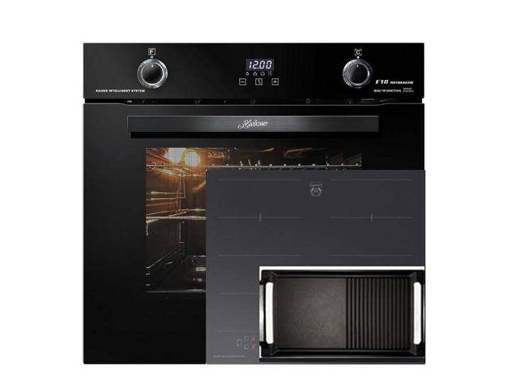Kaiser Küchengeräte Backofen-Set Herd Set Autark Elektro Backofen, Autark, 79L,Emaile Easy clean,Intelligent system+ Induktions Kochfeld Autark Herd Power Booster 60 cm Anti Scratch/ matt EH 6367+KCT 6110 FI+ Grillplatte, mit 1-fach-Teleskopauszug
