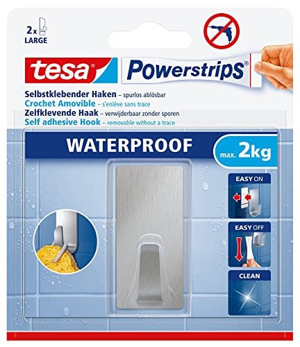 tesa Powerstrips Waterproof L Metalen Haak, Zilver, Draagkracht 2 kg