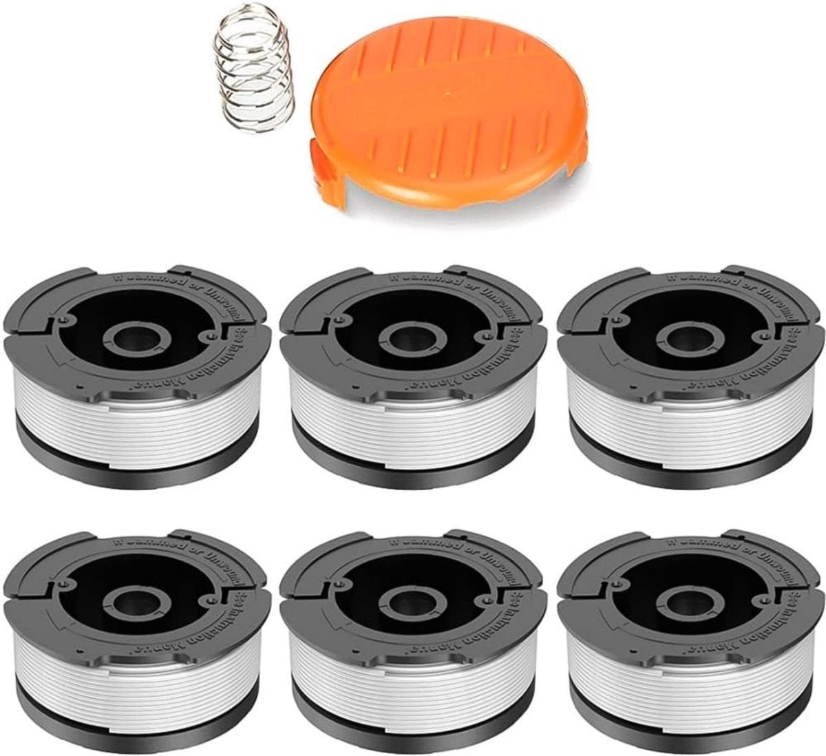 Set van 6 witte reserve-trimmerdraad spoelen voor Black Decker Bekasa AF-100-3ZP en A6481 inclusief doppen en veren