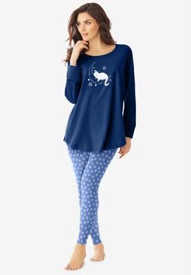 Plus Size Women's 2-Piece PJ Legging Set by Dreams & Co. in Evening Blue Cat Nap (Size 1X) Pajamas
