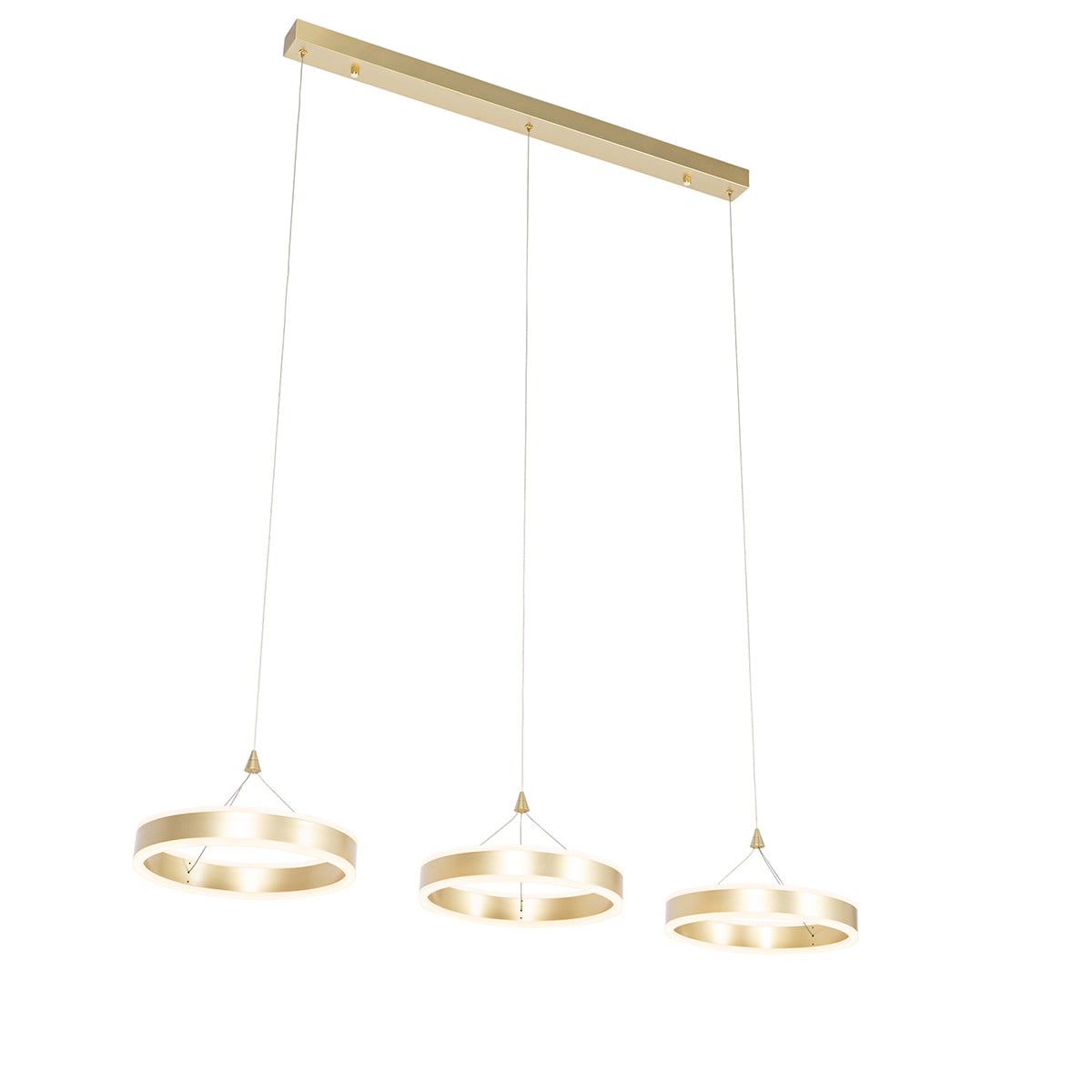 Qazqa Hanglamp Messing met 3 Dimbare LED-lichten - Goud/Messing