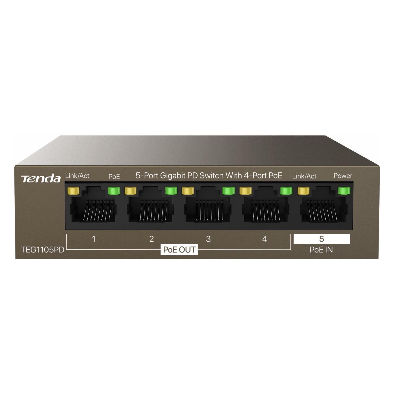 Tenda TEG1105PD network switch Gigabit Ethernet (10/100/1000) Power over Ethernet (PoE) Brown (5 Ports) (TEG1105PD)