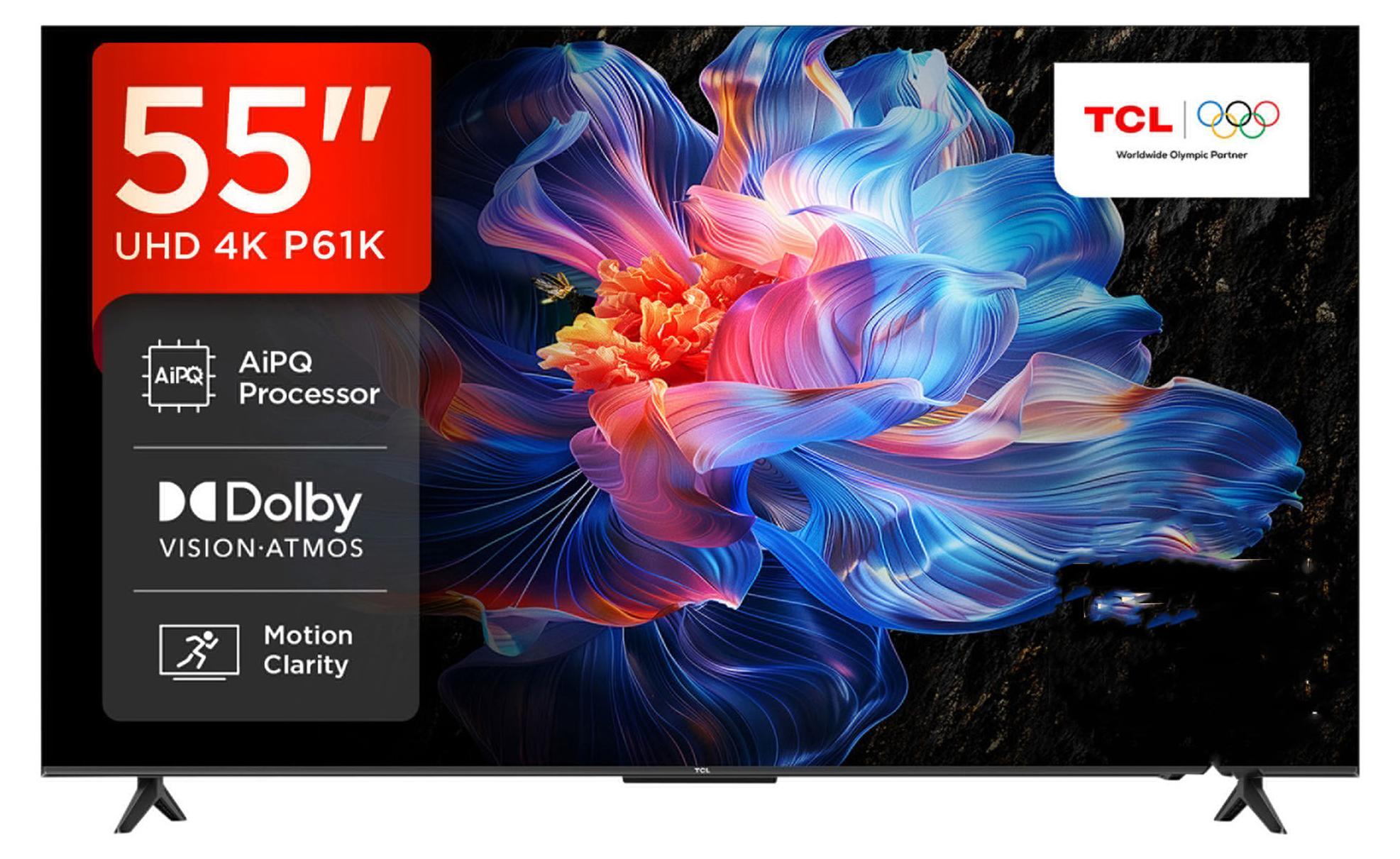 TCL P61 55P61K, 139,7 cm (55"), 3840 x 2160 Pixel, QLED, Smart-TV, WLAN, Aluminium