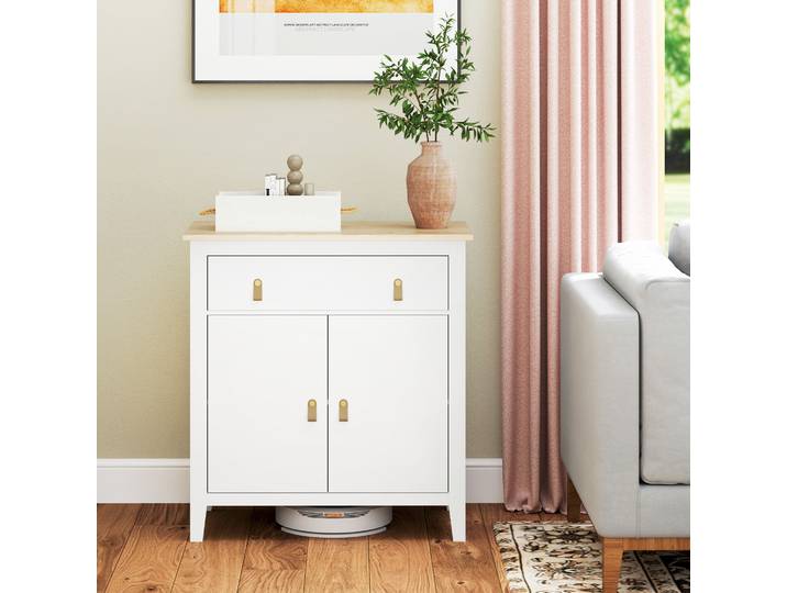 HOMCOM Buffet Rangement 2 Portes Tiroir Étagère Blanc 80x40x90cm