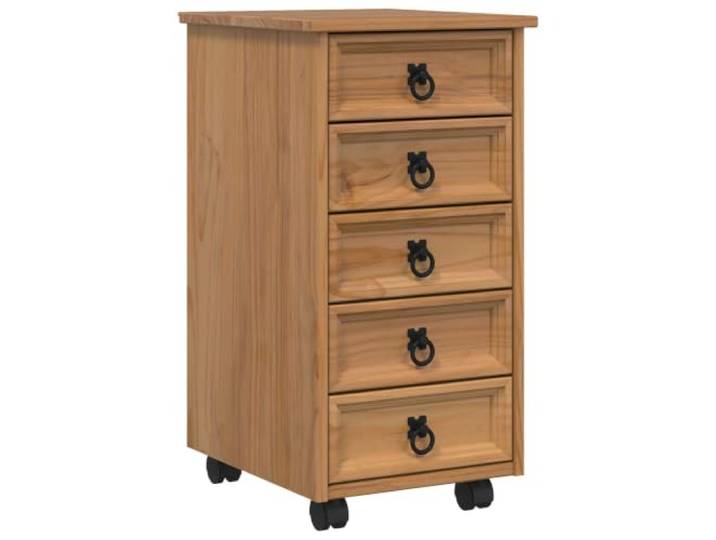 Rollschrank mit 5 Schubladen, massives Kiefernholz und technisches Holz Geräumige mobile Aufbewahrung, fünf Schubladen, leichtgängige Rollen, massive Kiefer, Landhausstil, einfache Pflege