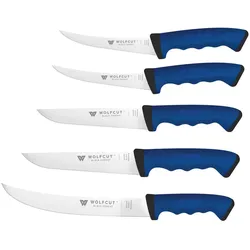 WOLFCUT SoftGrip BLUE-Serie - Metzgermesser-Set 5-tlg-Serie Ausbeinmesser, Stechmesser, Fleischermesser, Zerlegemesser