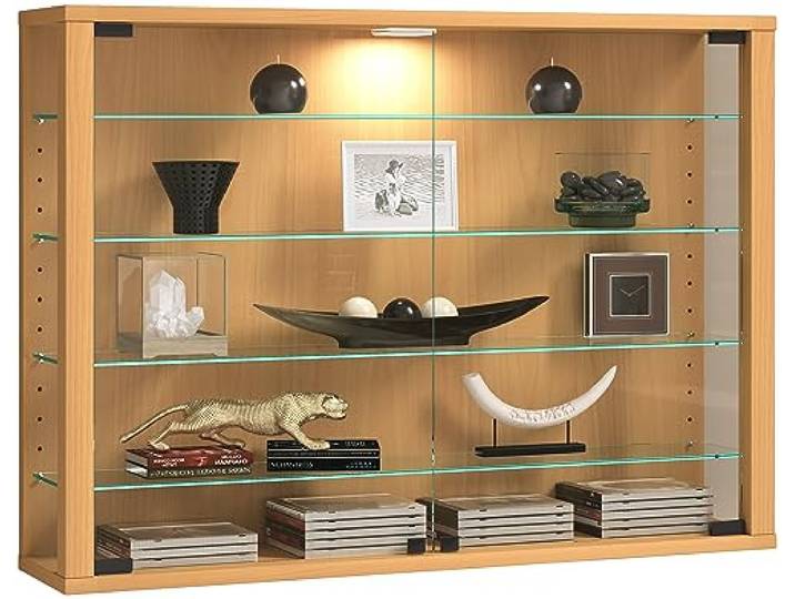 VCM Wandvitrine Buche 83x18x60 cm 2 Türen 5 Fächer Holzwerkstoff Glas Büro Präsentation und Aufbewahrung von Sammlerstücken - Wohnzimmer oder Büro - für Sammler und Liebhaber - Holzwerkstoff, Glas