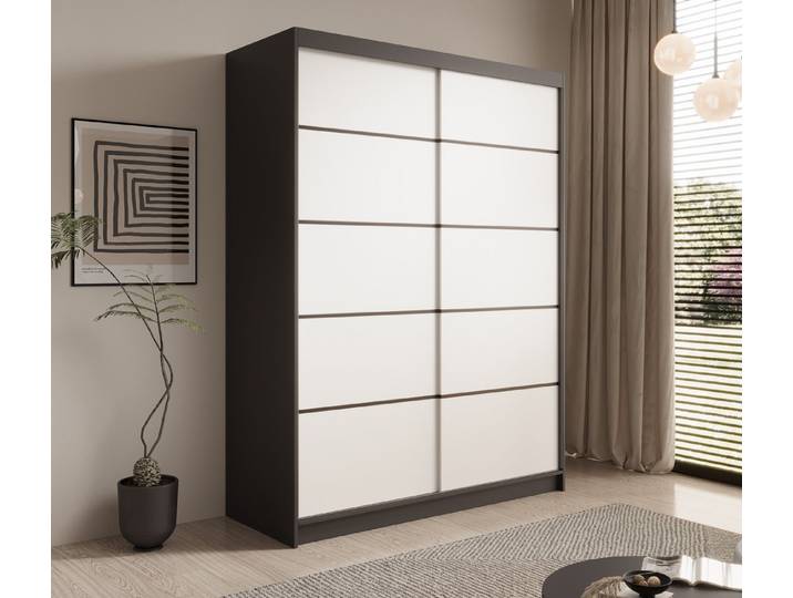 MOEBLO Schiebetürenschrank SANTINA 150 (Modern, Platzsparend, Viel Stauraum für Schlafzimmer, Schwebetürenschrank 2-türig Schrank Garderobe Schiebtüren) (BxHxT): 150x200x58cm