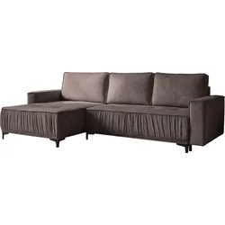 ECKSOFA Velora mit Schlaffunktion & Stauraum, Universell Rechts/Links, Braun Samt 270/92/150 cm