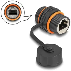 DeLOCK Kabelverbinder RJ45 Buchse zu RJ45 Buchse Cat.6A mit M20 Gewinde und Verschlusskappe IP68 staub- und wasserdicht