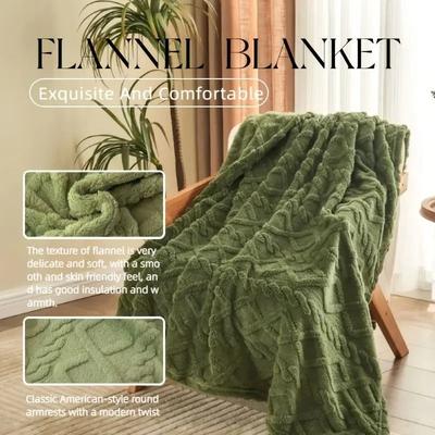 Uplift Essentials Ultra Soft 3D Plush Fleece Blanket Luxurious Dense Weave Flannel Throw For Exceptional Warmth green m