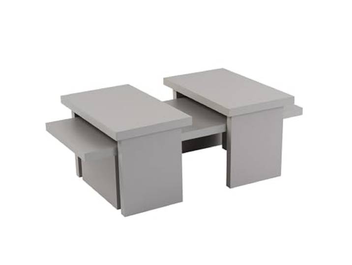 Modernes graues Couchtisch-Set (2 Teile), 100% melaminbeschichtete Spanplatte, großer Tisch: 110 x 30 x 45 cm, Kleiner Tisch: 25 x 39 x 60 cm stilvoll & funktional für Wohnzimmer & Lounge