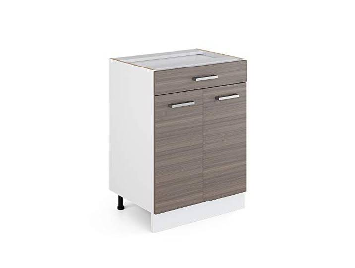 Vicco Küchenunterschrank R-Line, Edelgrau, 60 cm 1 Schublade · Ohne Arbeitsplatte · Höhenverst. Füße · 2 Türen · Leichter Zugriff
