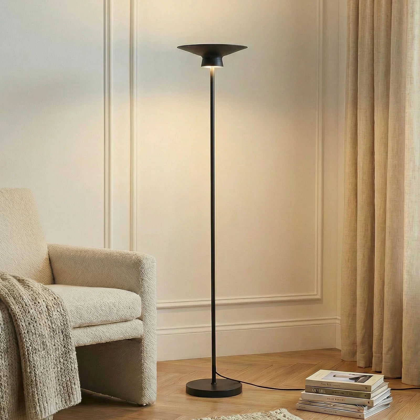 Lindby Norvind LED vloerlamp - Modern - Zwart/Goud - Metaal