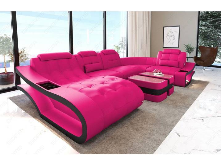 Sofa Dreams Wohnlandschaft Ledersofa Elegante Mini U, Designersofa, Sofa mit Licht