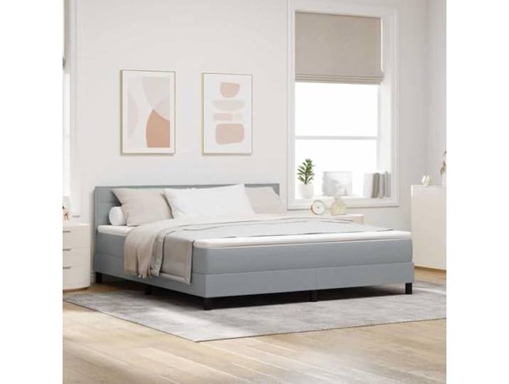 Boxspringbett Boxspringbett hellgrau 180 x 200 cm Stoff Kopfteil verstellbar in zwei Höhen, technisches Holz, massives Kiefernholz, mittlere Härte, atmungsaktiver Stoff