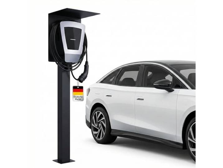 EVify Wallbox Standfuß mit Dach Wetterfeste Standsäule, Steele aus Stahl mit Pulverbeschichtung Universeller Wallbox Ständer für Elektroauto Ladestationen