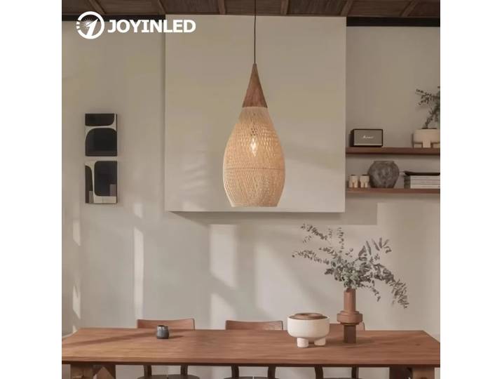 JOYINLED pendentif en rotin véritable naturel rustique Vintage tissé à la main en rotin suspension pour maison hôtel Restaurant lumières