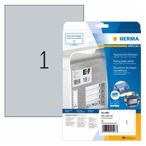 HERMA Typenschild-Etiketten SPECIAL, 210 x 297 mm, silber